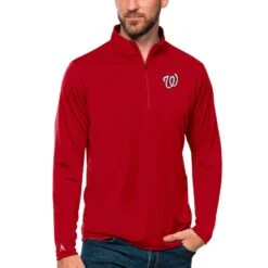 Men's Washington Nationals Antigua Red Tribute Quarter-Zip Pullover Top