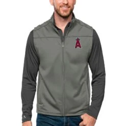 Men's Los Angeles Angels Antigua Steel Links Full-Zip Golf Vest