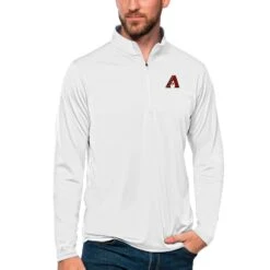 Men's Arizona Diamondbacks Antigua White Tribute Quarter-Zip Pullover Top