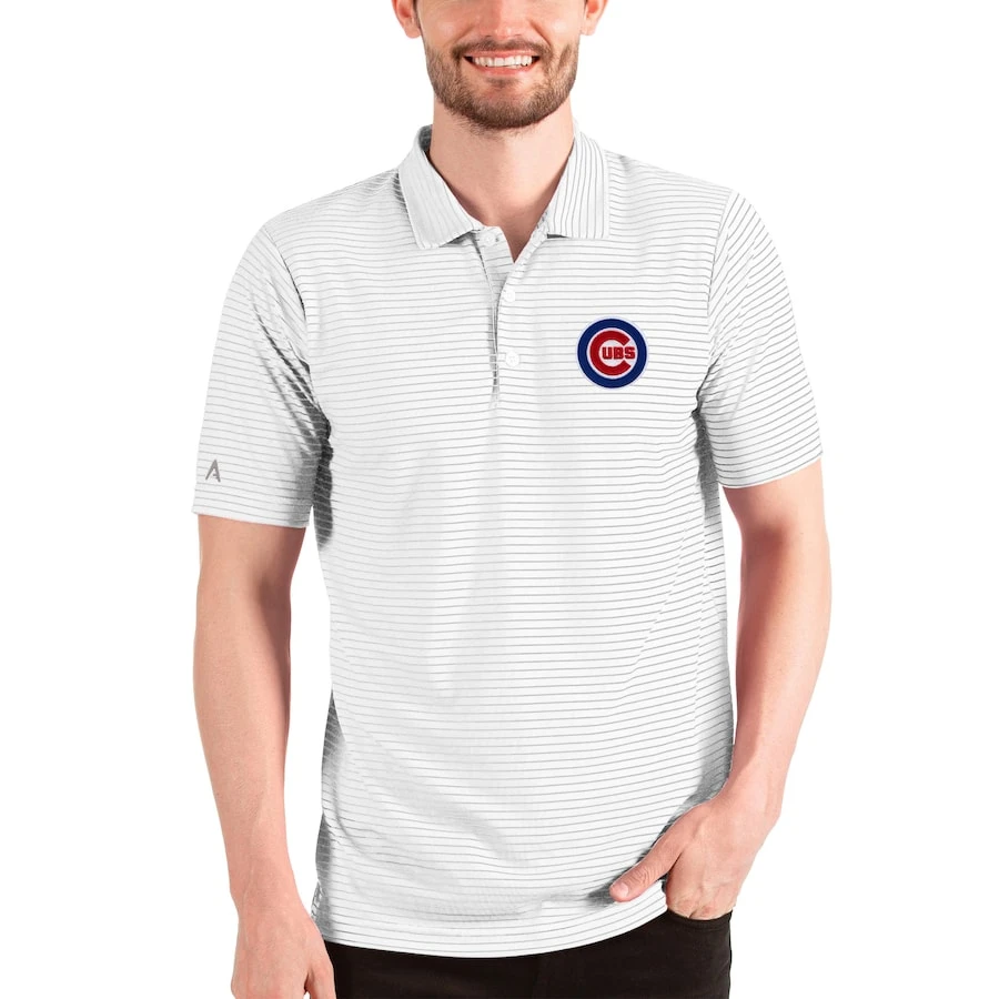 Men's Chicago Cubs Antigua White Esteem Polo 3 Men's Chicago Cubs Antigua White Esteem Polo