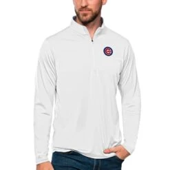 Men's Chicago Cubs Antigua White Tribute Quarter-Zip Pullover Top