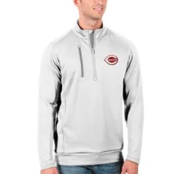 Men's Cincinnati Reds Antigua White Generation Quarter-Zip Pullover Jacket
