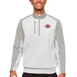 Men's Cincinnati Reds Antigua White Team Quarter-Zip Pullover Top