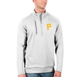 Men's Pittsburgh Pirates Antigua White Generation Quarter-Zip Pullover Jacket