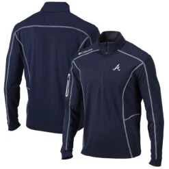 Men's Atlanta Braves Columbia Navy Shotgun Omni-Wick Quarter-Zip Pullover Jacket
