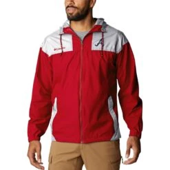 Men's Atlanta Braves Columbia Red Omni-Shade Flash Challenger Full-Zip Windbreaker Jacket