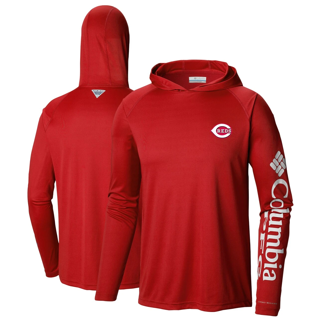 Men's Cincinnati Reds Columbia Red Terminal Tackle Long Sleeve Hoodie T-Shirt 3 Men's Cincinnati Reds Columbia Red Terminal Tackle Long Sleeve Hoodie T-Shirt
