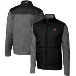 Men's Arizona Diamondbacks Cutter & Buck Black Stealth Hybrid Quilted Full-Zip Windbreaker Jacket