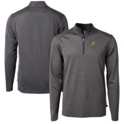 Men's Pittsburgh Pirates Cutter & Buck Black Virtue Eco Pique Micro Stripe Recycled Quarter-Zip Pullover Top