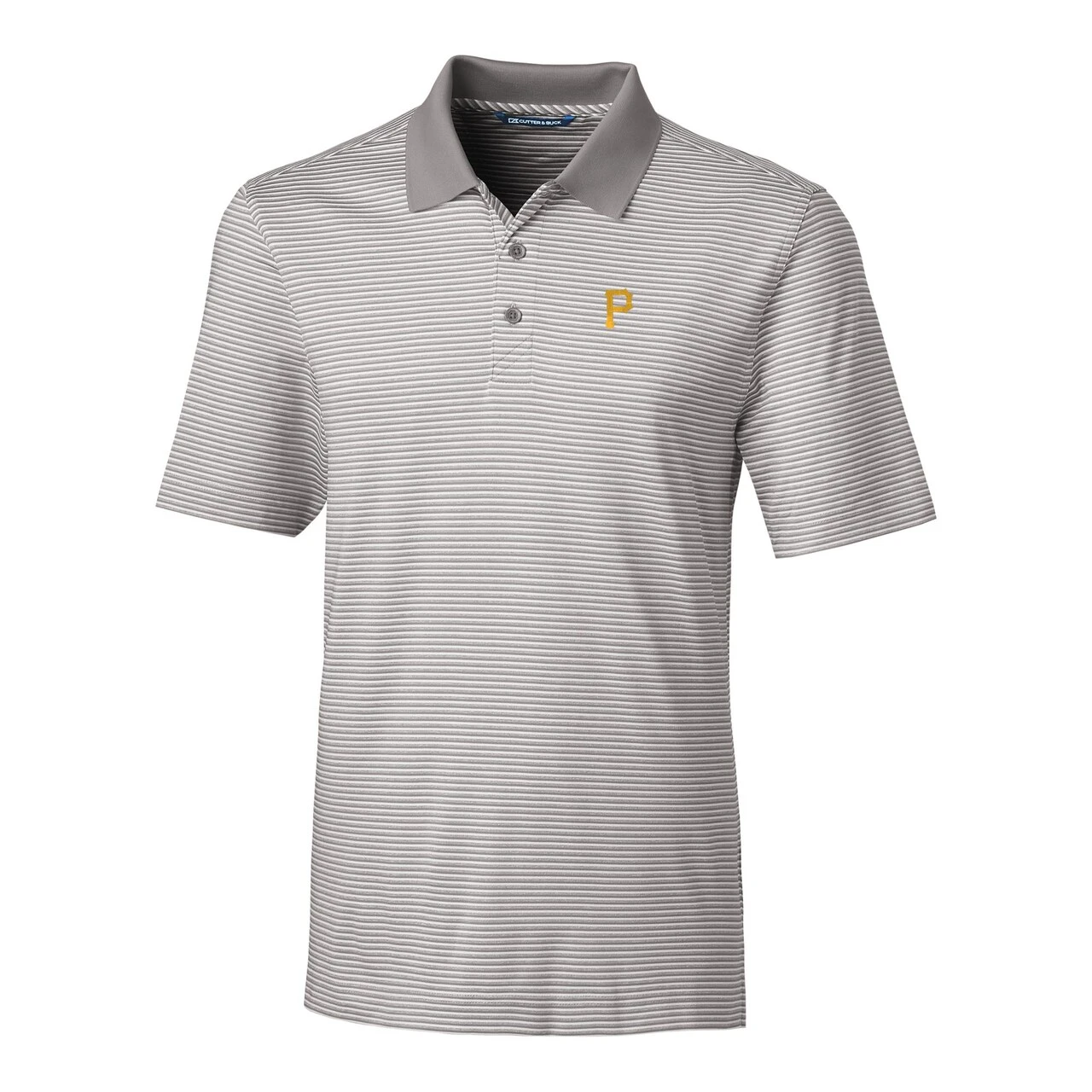 Men's Pittsburgh Pirates Cutter & Buck Gray Forge Tonal Stripe Stretch Polo 4 Men's Pittsburgh Pirates Cutter & Buck Gray Forge Tonal Stripe Stretch Polo - Image 2