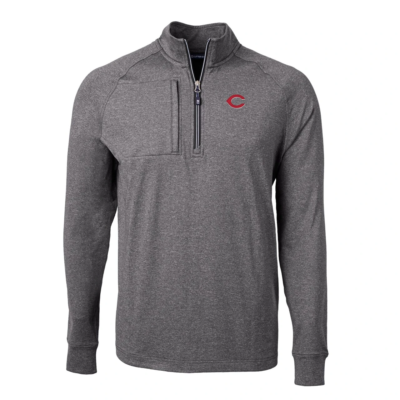 Men's Cincinnati Reds Cutter & Buck Heather Black Adapt Eco Knit Stretch Recycled Quarter-Zip Pullover Top 4 Men's Cincinnati Reds Cutter & Buck Heather Black Adapt Eco Knit Stretch Recycled Quarter-Zip Pullover Top - Image 2