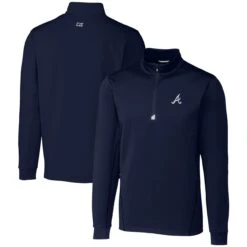 Men's Atlanta Braves Cutter & Buck Navy Traverse Stretch Quarter-Zip Pullover Top