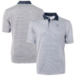 Men's Cincinnati Reds Cutter & Buck Navy Americana Logo Virtue Eco Pique Stripe Recycled Polo