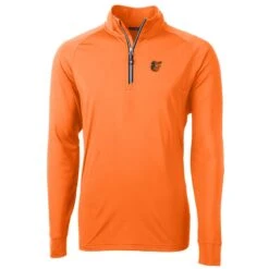 Men's Baltimore Orioles Cutter & Buck Orange Adapt Eco Knit Stretch Recycled Quarter-Zip Pullover Jacket