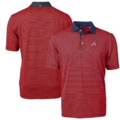 Men's Atlanta Braves Cutter & Buck Red Americana Logo Virtue Eco Pique Stripe Recycled Polo