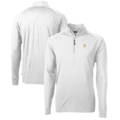 Men's Pittsburgh Pirates Cutter & Buck White Adapt Eco Knit Stretch Recycled Quarter-Zip Pullover Top