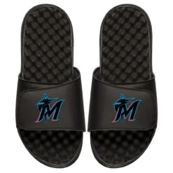 Men's Miami Marlins ISlide Black Personalized Alternate Logo Slide Sandals