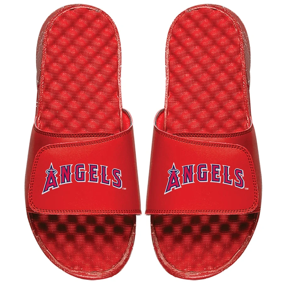 Men's Los Angeles Angels ISlide Red Wordmark Slide Sandals 3 Men's Los Angeles Angels ISlide Red Wordmark Slide Sandals