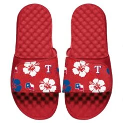Men's Texas Rangers ISlide Red Loudmouth Floral Logo Slide Sandals