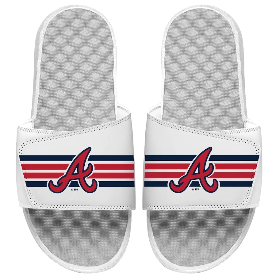 Men's Atlanta Braves ISlide White Varsity Stripes Slide Sandals 3 Men's Atlanta Braves ISlide White Varsity Stripes Slide Sandals