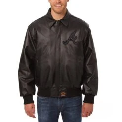 Men's Atlanta Braves JH Design Black All-Leather Jacket