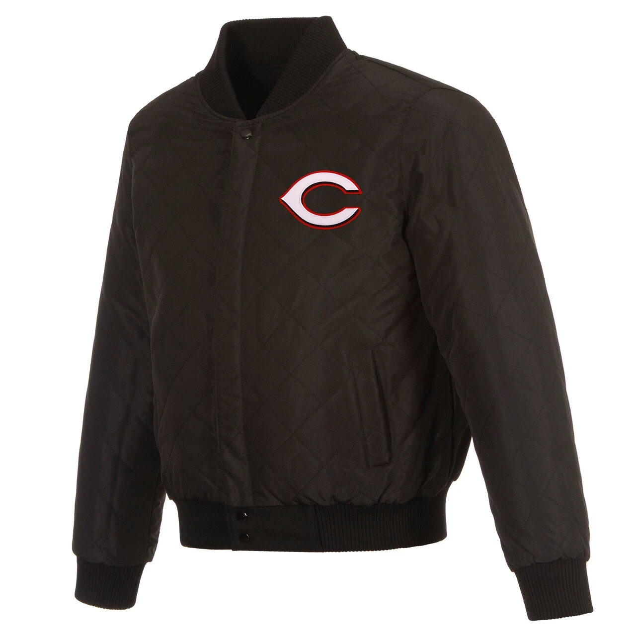 Men's Cincinnati Reds JH Design Black Wool & Leather Reversible Jacket 4 Men's Cincinnati Reds JH Design Black Wool & Leather Reversible Jacket - Image 2