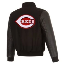 Men's Cincinnati Reds JH Design Black Wool & Leather Reversible Jacket 9 Men's Cincinnati Reds JH Design Black Wool & Leather Reversible Jacket -Baseball Peripherals Store mens jh design black cincinnati reds wool and leather reversible jacket pi2970000 altimages ff 2970110alt4 full