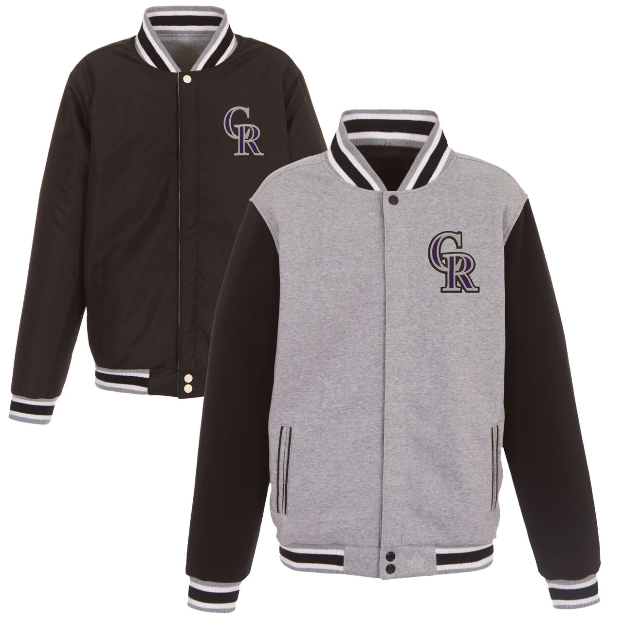 Men's Colorado Rockies JH Design Gray Embroidered Reversible Full Snap Fleece Jacket