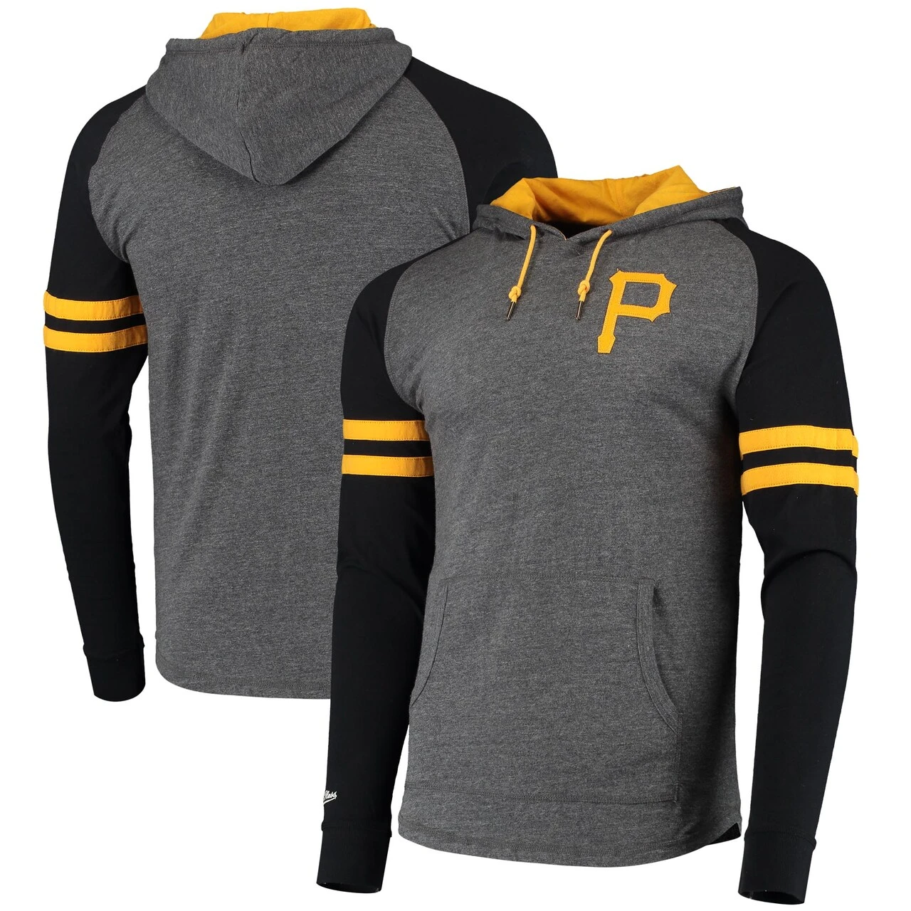 Men's Pittsburgh Pirates Mitchell & Ness Heathered Charcoal Levitate 2.0 Raglan Hoodie T-Shirt 3 Men's Pittsburgh Pirates Mitchell & Ness Heathered Charcoal Levitate 2.0 Raglan Hoodie T-Shirt