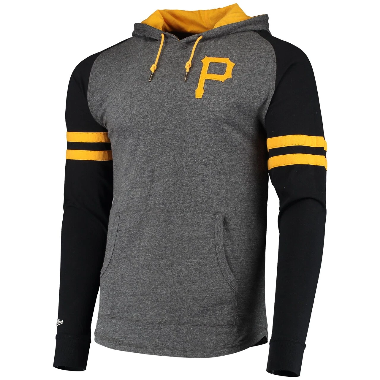 Men's Pittsburgh Pirates Mitchell & Ness Heathered Charcoal Levitate 2.0 Raglan Hoodie T-Shirt 4 Men's Pittsburgh Pirates Mitchell & Ness Heathered Charcoal Levitate 2.0 Raglan Hoodie T-Shirt - Image 2