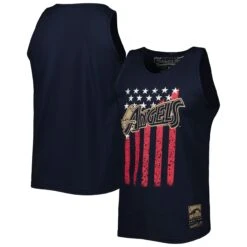 Men's Los Angeles Angels Mitchell & Ness Navy Cooperstown Collection Stars And Stripes Tank Top