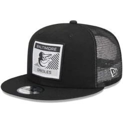 Men's Baltimore Orioles New Era Black Scratch Squared Trucker 9FIFTY Snapback Hat