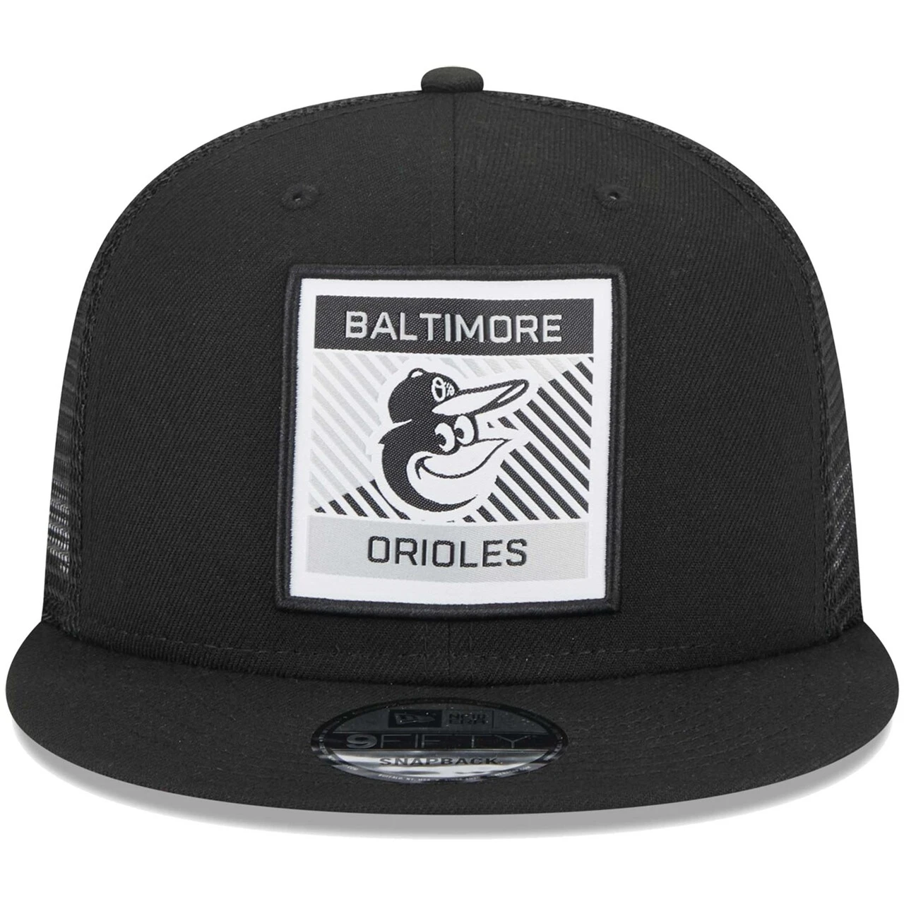 Men's Baltimore Orioles New Era Black Scratch Squared Trucker 9FIFTY Snapback Hat 4 Men's Baltimore Orioles New Era Black Scratch Squared Trucker 9FIFTY Snapback Hat - Image 2