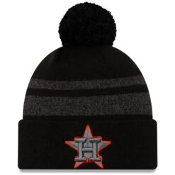 Men's Houston Astros New Era Black Dispatch Cuffed Knit Hat With Pom
