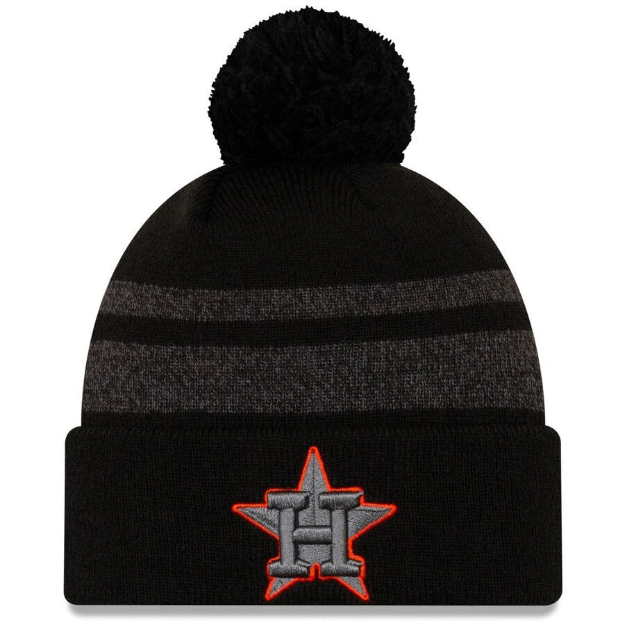 Men's Houston Astros New Era Black Dispatch Cuffed Knit Hat With Pom 3 Men's Houston Astros New Era Black Dispatch Cuffed Knit Hat With Pom