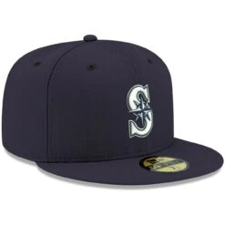 Men's Seattle Mariners New Era Navy White Logo 59FIFTY Fitted Hat -Baseball Peripherals Store mens new era navy seattle mariners white logo 59fifty fitted hat pi4208000 altimages ff 4208763 853acae601651486fe88alt3 full
