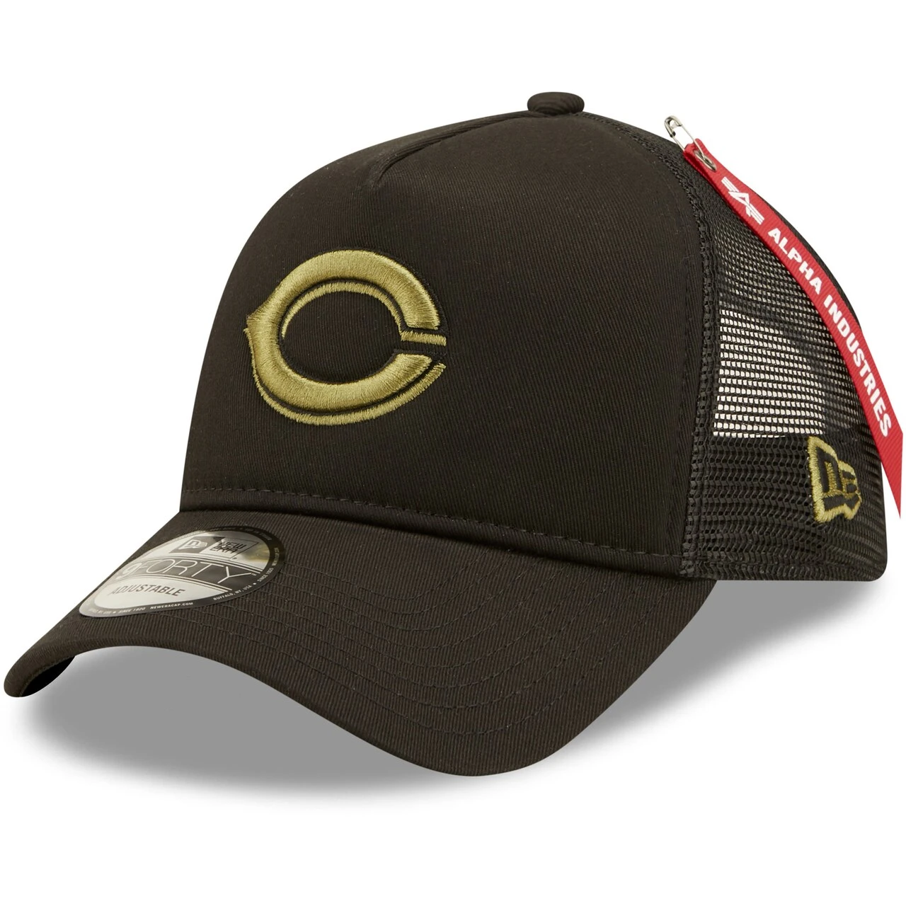 Men's Cincinnati Reds New Era X Alpha Industries Black A-Frame 9FORTY Trucker Snapback Hat 3 Men's Cincinnati Reds New Era X Alpha Industries Black A-Frame 9FORTY Trucker Snapback Hat