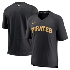 Men's Pittsburgh Pirates Nike Black Authentic Collection Pregame Raglan Performance V-Neck T-Shirt