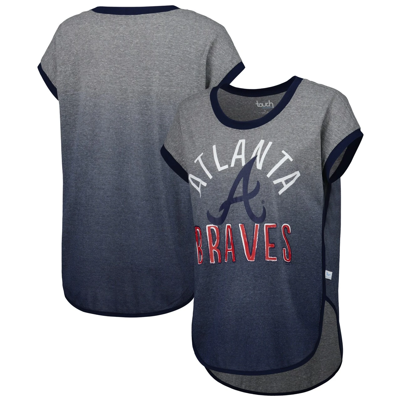 Women's Atlanta Braves Touch Gray/Navy Home Run Tri-Blend Sleeveless T-Shirt 3 Women's Atlanta Braves Touch Gray/Navy Home Run Tri-Blend Sleeveless T-Shirt