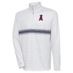 Men's Los Angeles Angels Antigua Heather Gray/Navy Bullseye Quarter-Zip Pullover Top