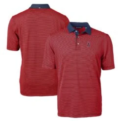 Men's Los Angeles Angels Cutter & Buck Red/Navy Virtue Eco Pique Micro Stripe Recycled Polo