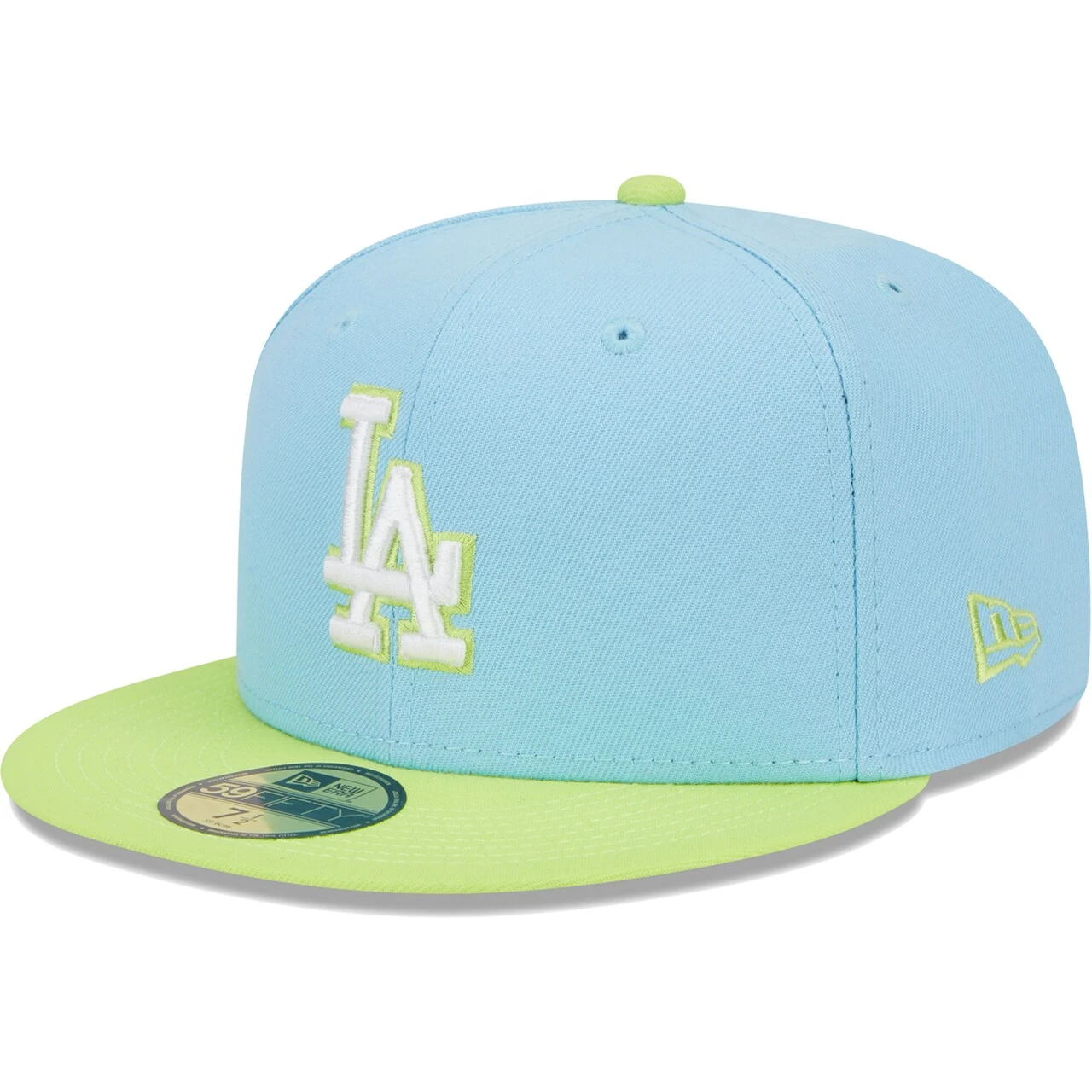 Men's Los Angeles Dodgers New Era Light Blue/Neon Green Spring Color Two-Tone 59FIFTY Fitted Hat 3 Men's Los Angeles Dodgers New Era Light Blue/Neon Green Spring Color Two-Tone 59FIFTY Fitted Hat