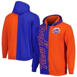Men's New York Mets Mitchell & Ness Royal/Orange Fleece Full-Zip Hoodie