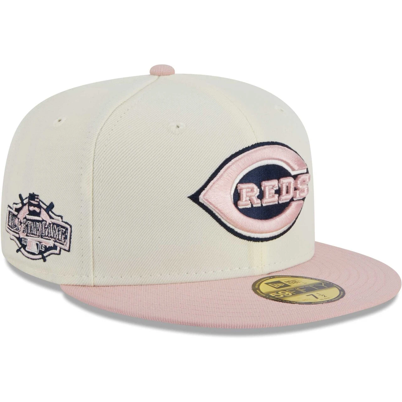 Men's Cincinnati Reds New Era Cream/Pink Chrome Rogue 59FIFTY Fitted Hat 3 Men's Cincinnati Reds New Era Cream/Pink Chrome Rogue 59FIFTY Fitted Hat