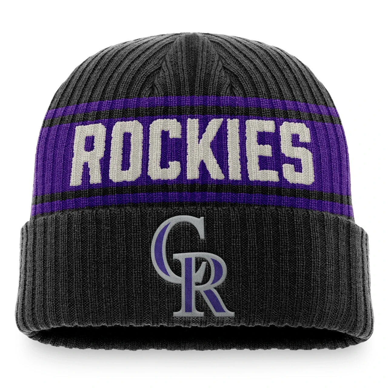 Men's Colorado Rockies Fanatics Branded Black/Purple True Classic Retro Cuffed Knit Hat 3 Men's Colorado Rockies Fanatics Branded Black/Purple True Classic Retro Cuffed Knit Hat
