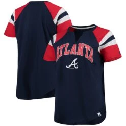 Women's Atlanta Braves Starter Navy/Red Game On Notch Neck Raglan T-Shirt