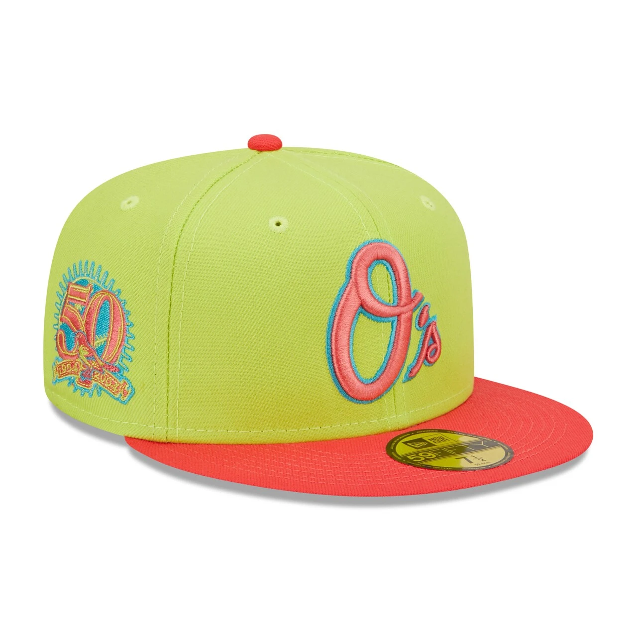 Men's Baltimore Orioles New Era Green/Red 50th Anniversary Cyber Highlighter 59FIFTY Fitted Hat 3 Men's Baltimore Orioles New Era Green/Red 50th Anniversary Cyber Highlighter 59FIFTY Fitted Hat