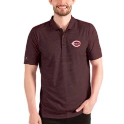 Men's Cincinnati Reds Antigua Heathered Black/Red Esteem Polo