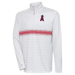 Men's Los Angeles Angels Antigua Heather Gray/Red Bullseye Quarter-Zip Pullover Top
