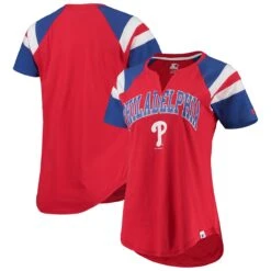 Women's Philadelphia Phillies Starter Red/Royal Game On Notch Neck Raglan T-Shirt